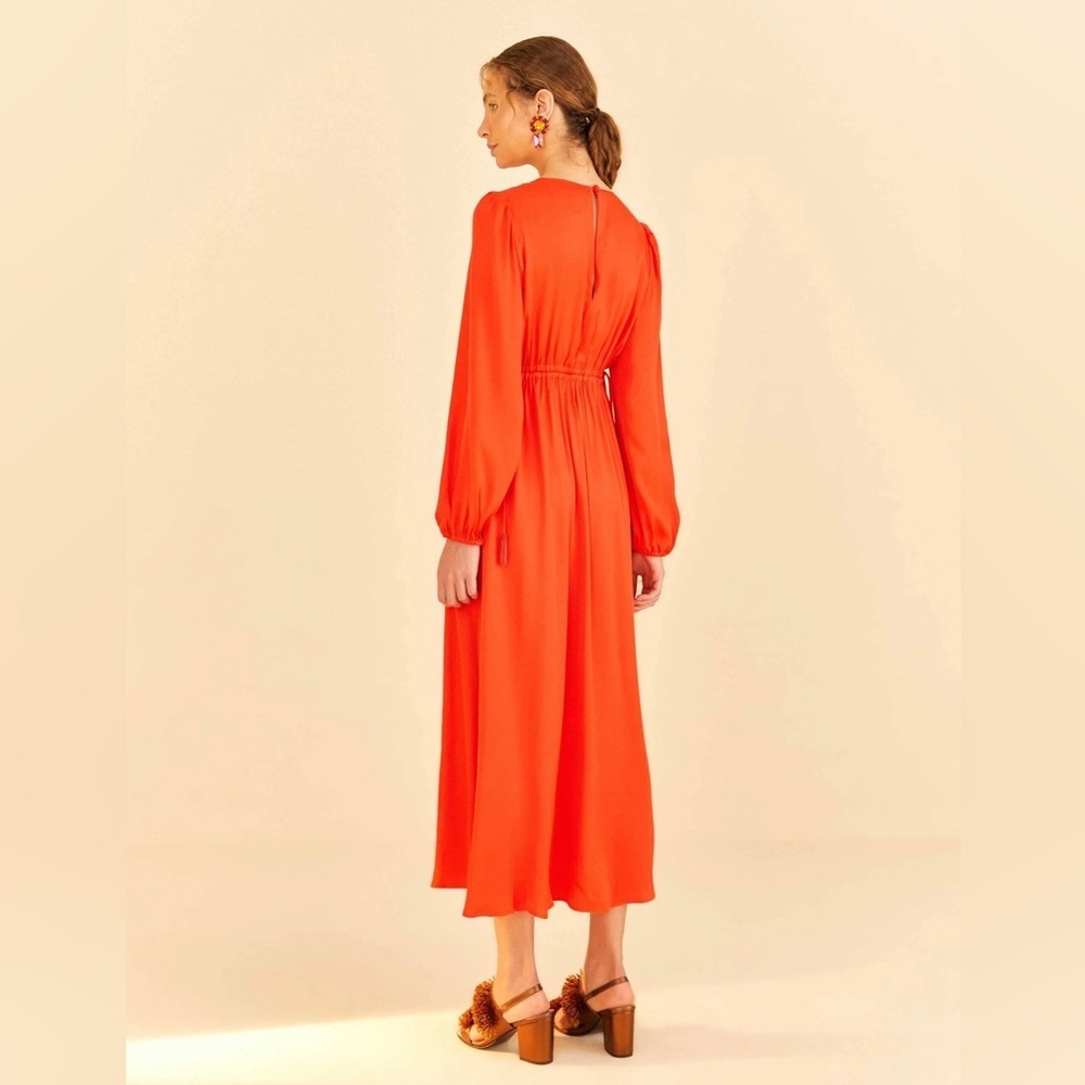 FARM Rio Red Viscose Satin Cutout Dress - Picture 2 of 5